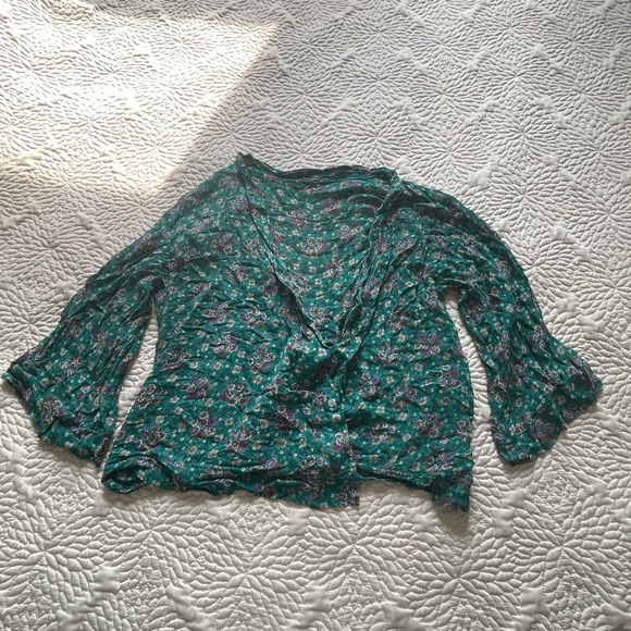 Free People Green Purple Floral Top - Picture 4 of 4